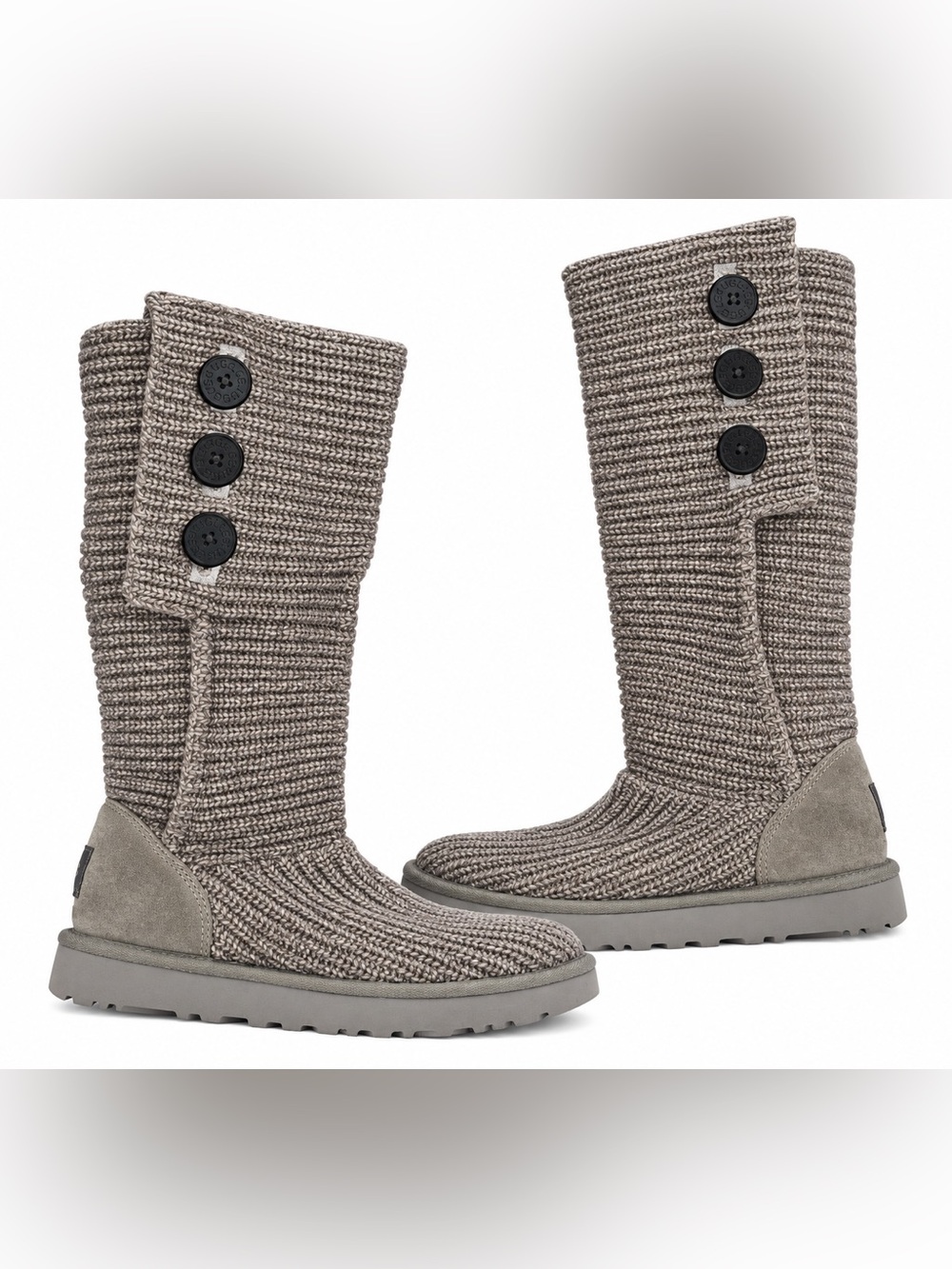 UGG Classic Cardy Boots Womens 10 Gray Knit Tall 3 Button 1016555
